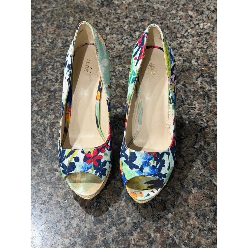 Apt. 9 Floral Peep Toe Platform Pumps Tropical Stiletto Heels Mint Green Sz 7.5